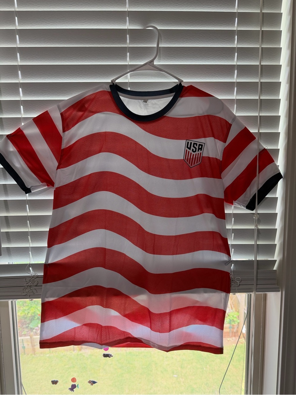 USA Red & White Wave Striped  soccar ⚽️ Tee